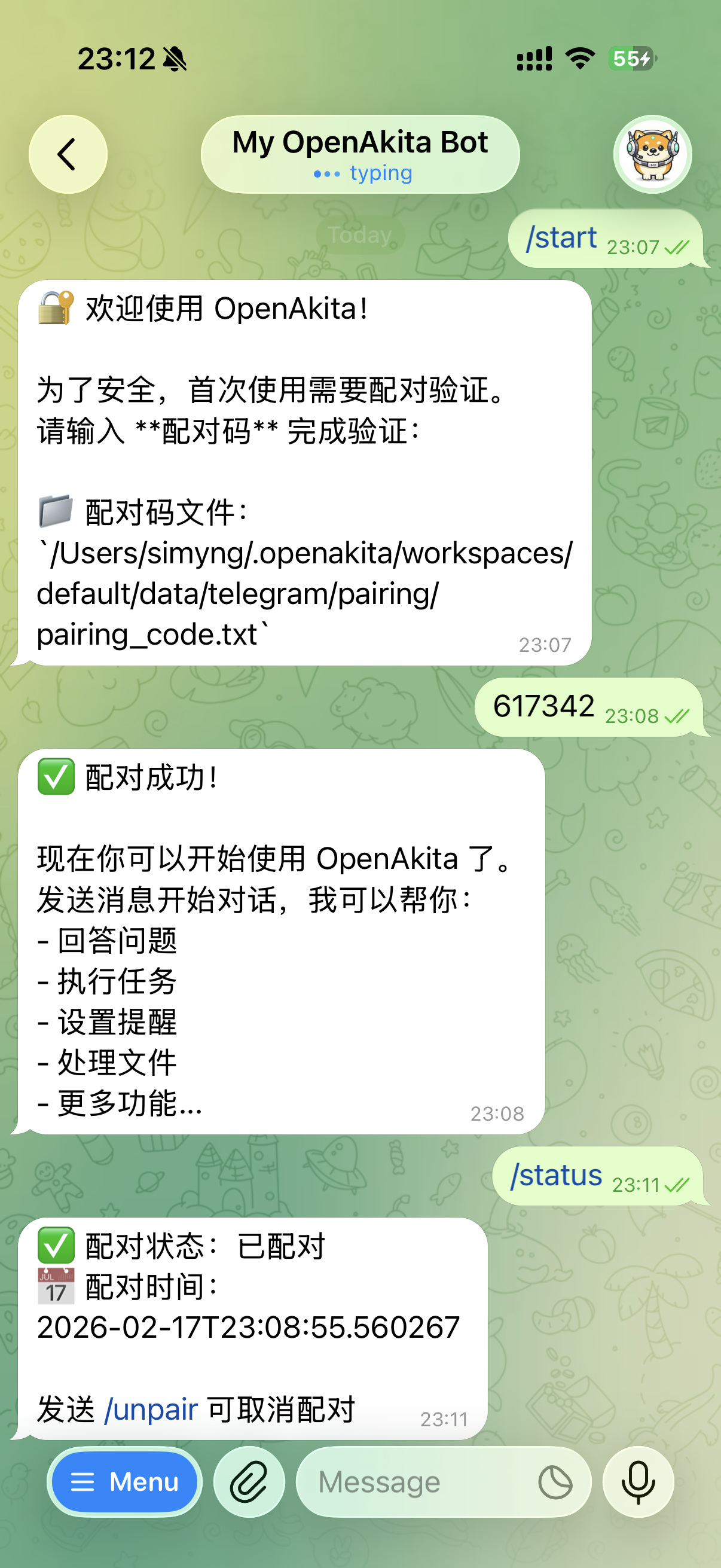 Telegram 对话效果